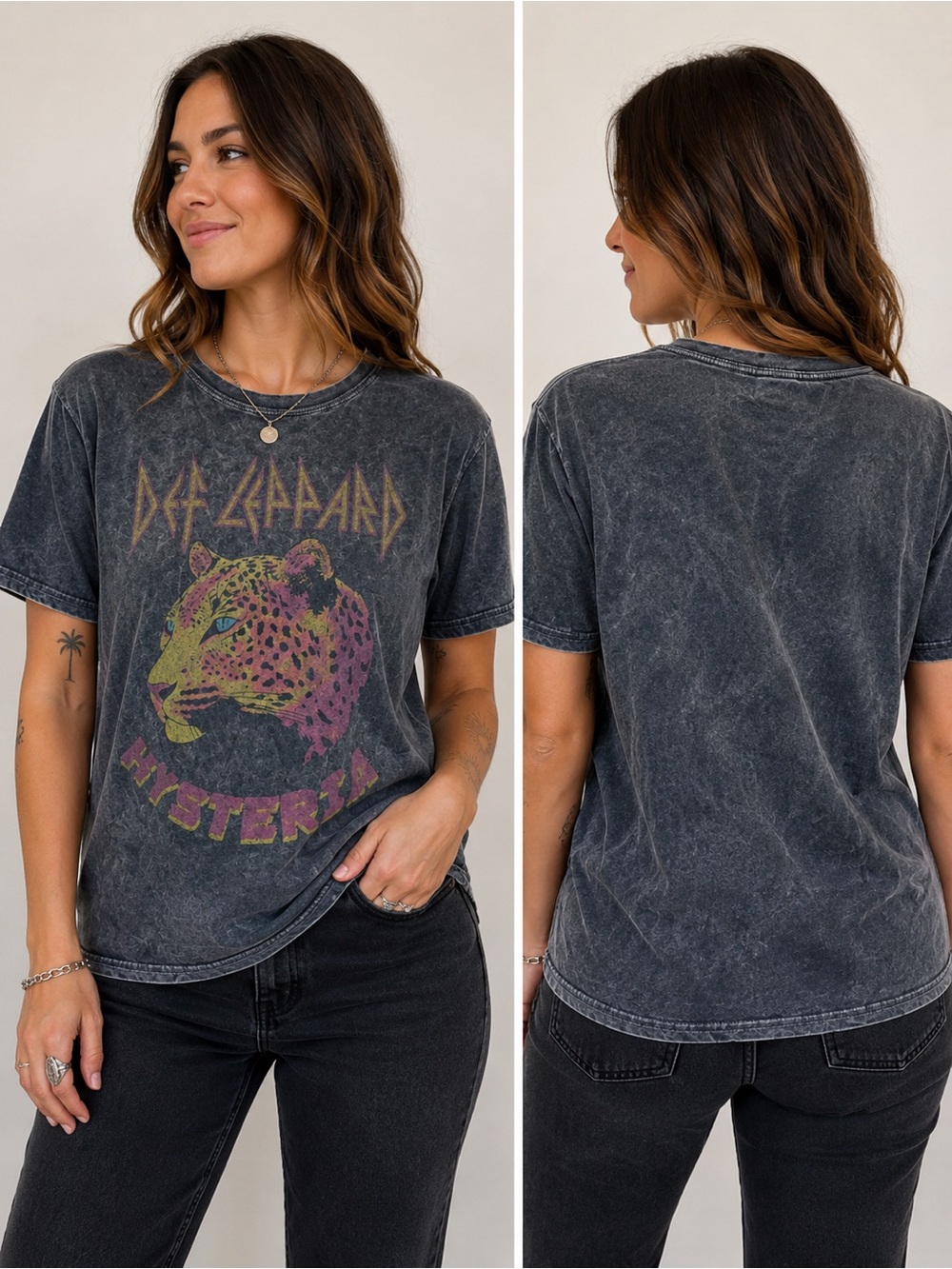 Def Leppard Hysteria Leopard Graphic Tee Acid Wash Black 100% Cotton‎ Large